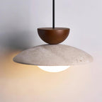 Travertine Dome Pendant Light with Wood Accent