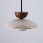 Travertine Dome Pendant Light with Wood Accent