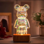 Bear Shaped Table Lamp with Wood Base LED Light
