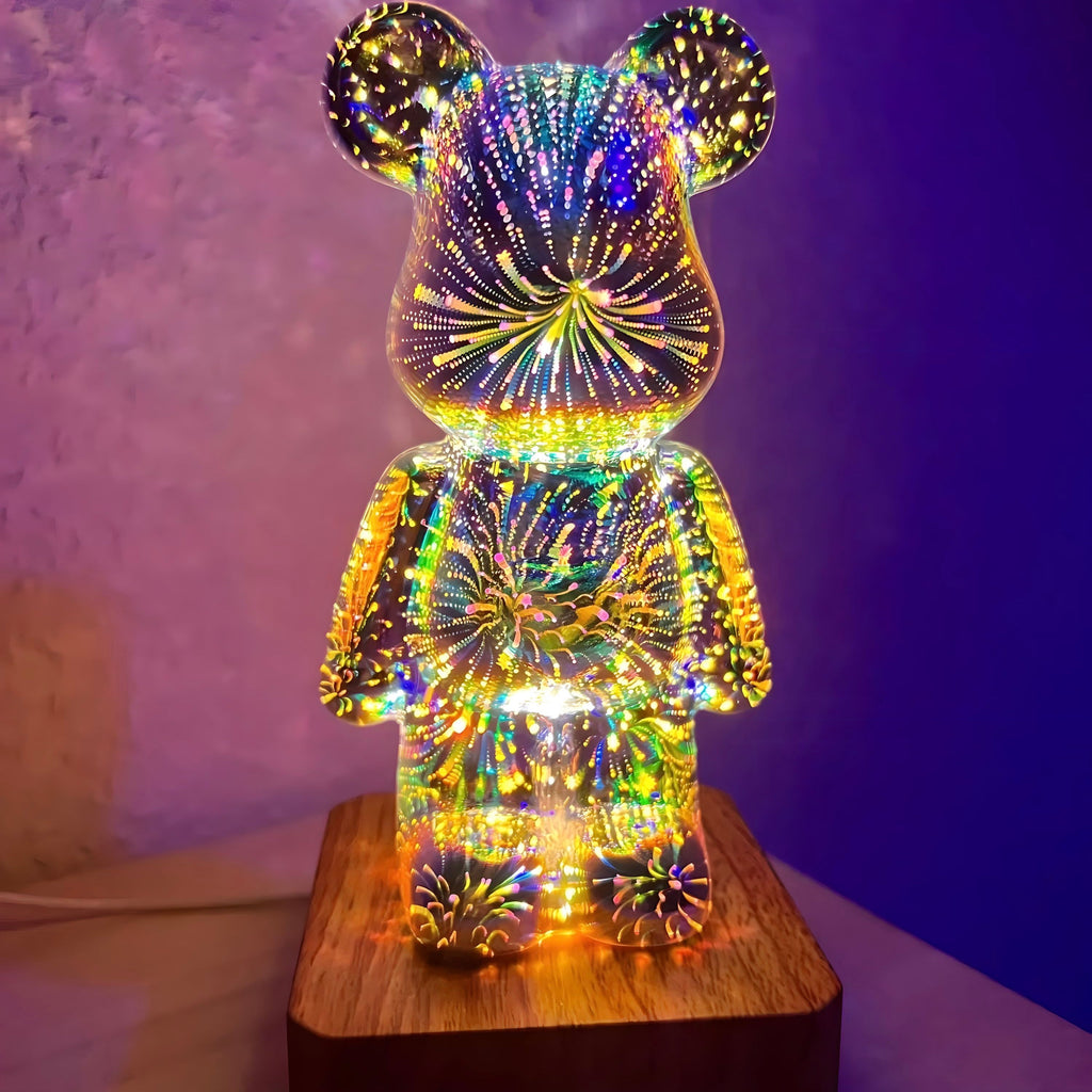 Bear Shaped Table Lamp with Wood Base LED Light