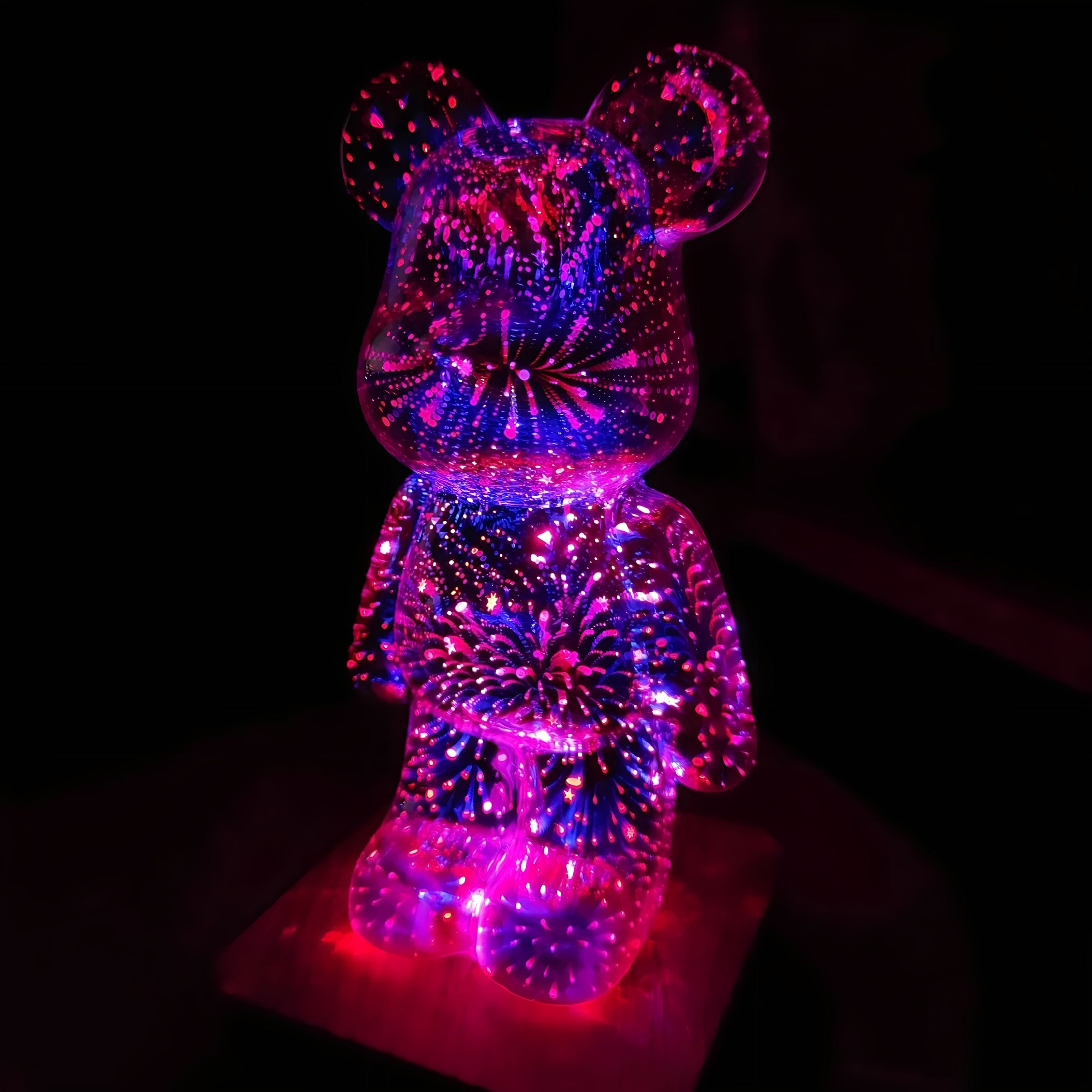 Bear Shaped Table Lamp with Wood Base LED Light