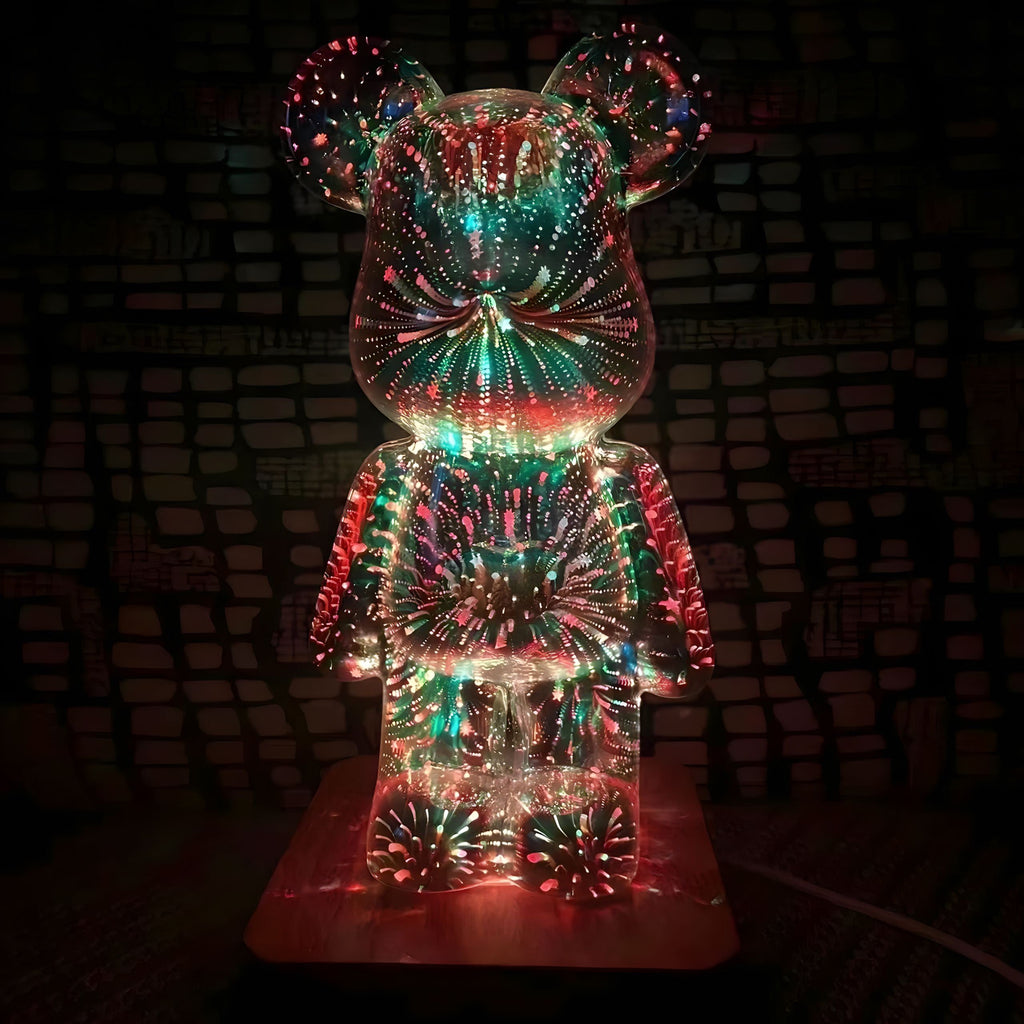 Bear Shaped Table Lamp with Wood Base LED Light