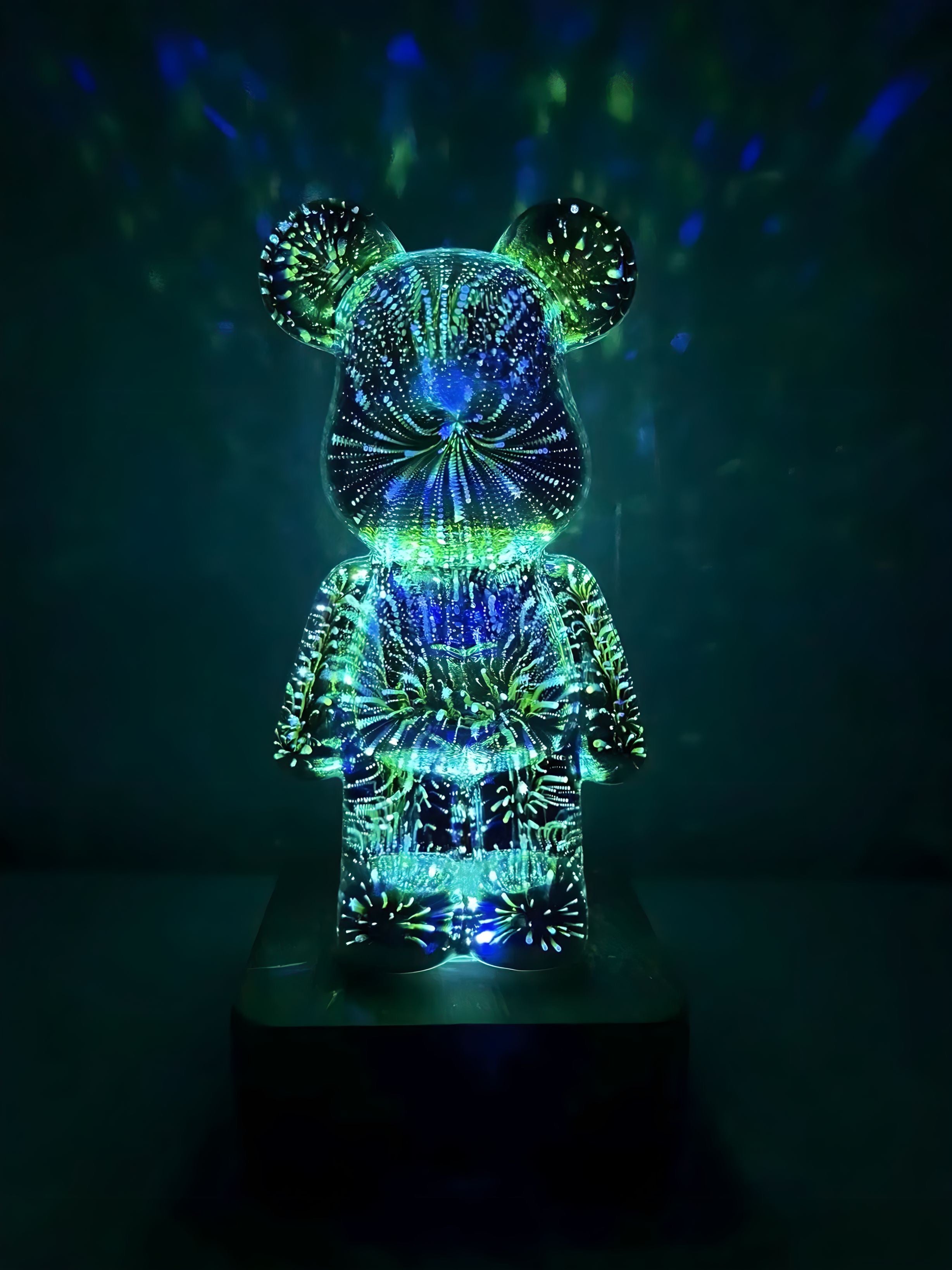 Bear Shaped Table Lamp with Wood Base LED Light
