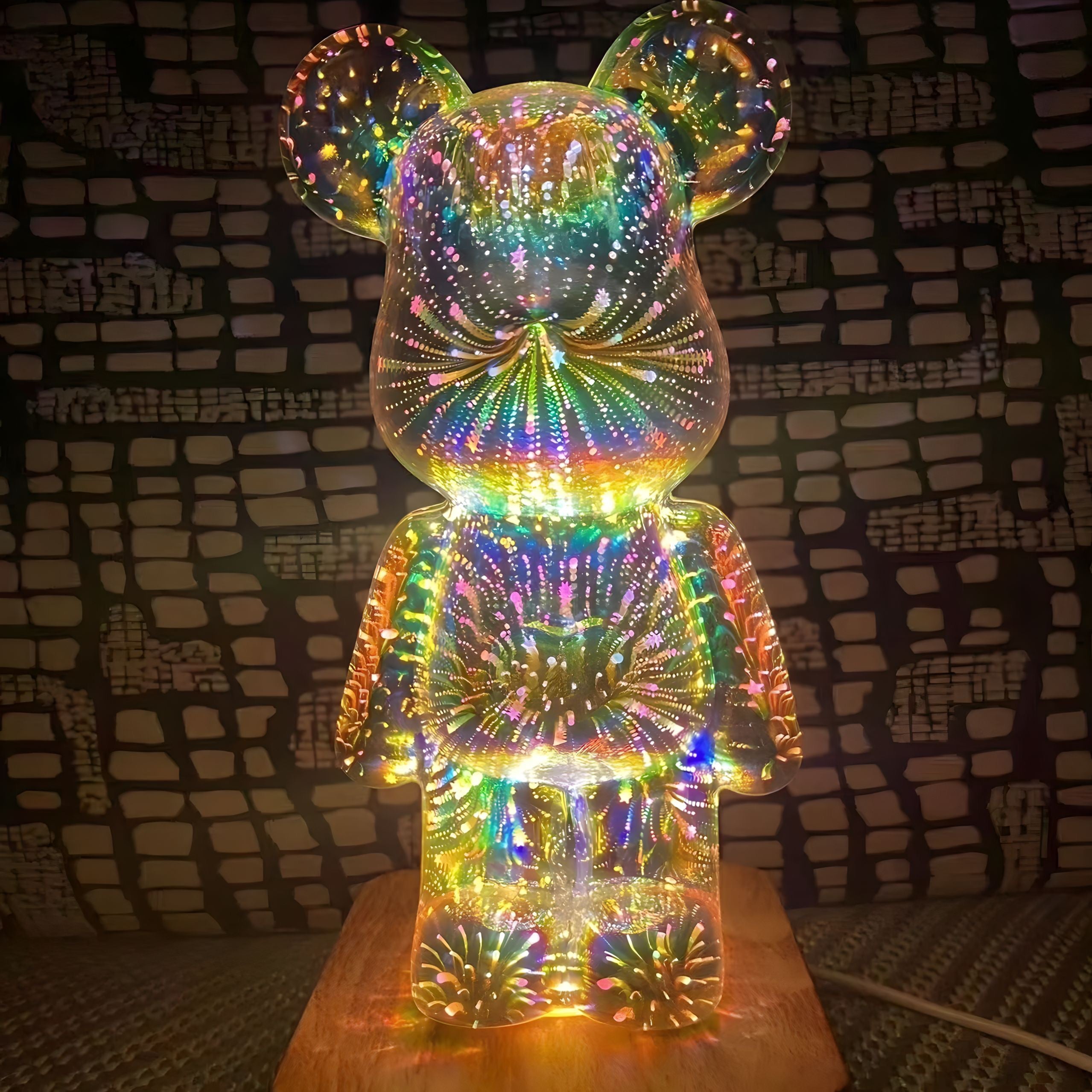 Bear Shaped Table Lamp with Wood Base LED Light
