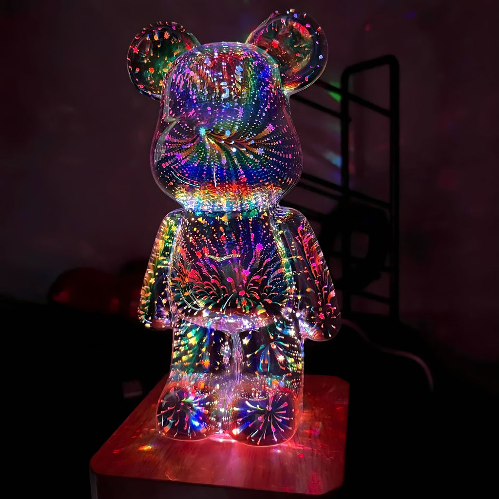 Bear Shaped Table Lamp with Wood Base LED Light