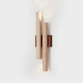 Modern Travertine Stone Wall Sconce With Warm LED Glow in Walnut Wood & Beige — Harbor Light Co.