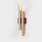 Modern Travertine Stone Wall Sconce With Warm LED Glow in Walnut Wood & Beige — Harbor Light Co.