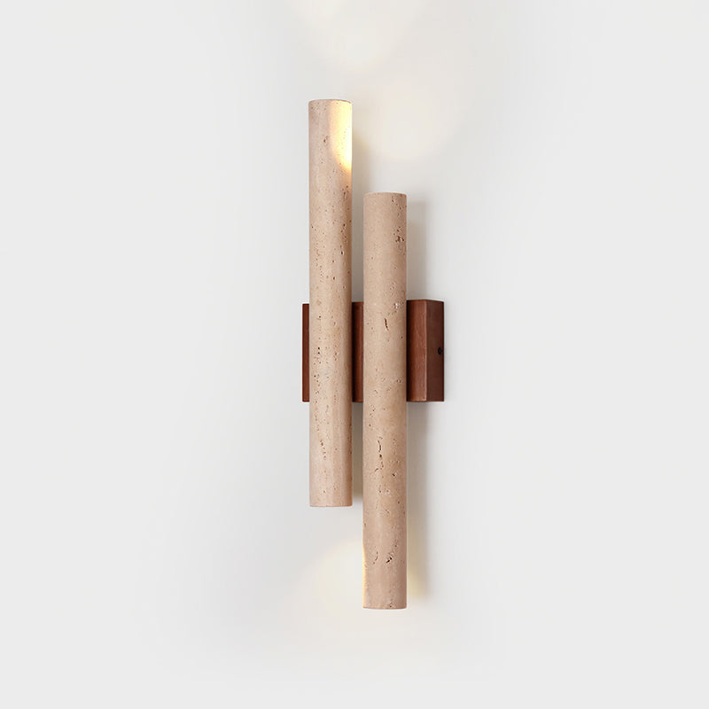 Modern Travertine Stone Wall Sconce With Warm LED Glow in Walnut Wood & Beige — Harbor Light Co.