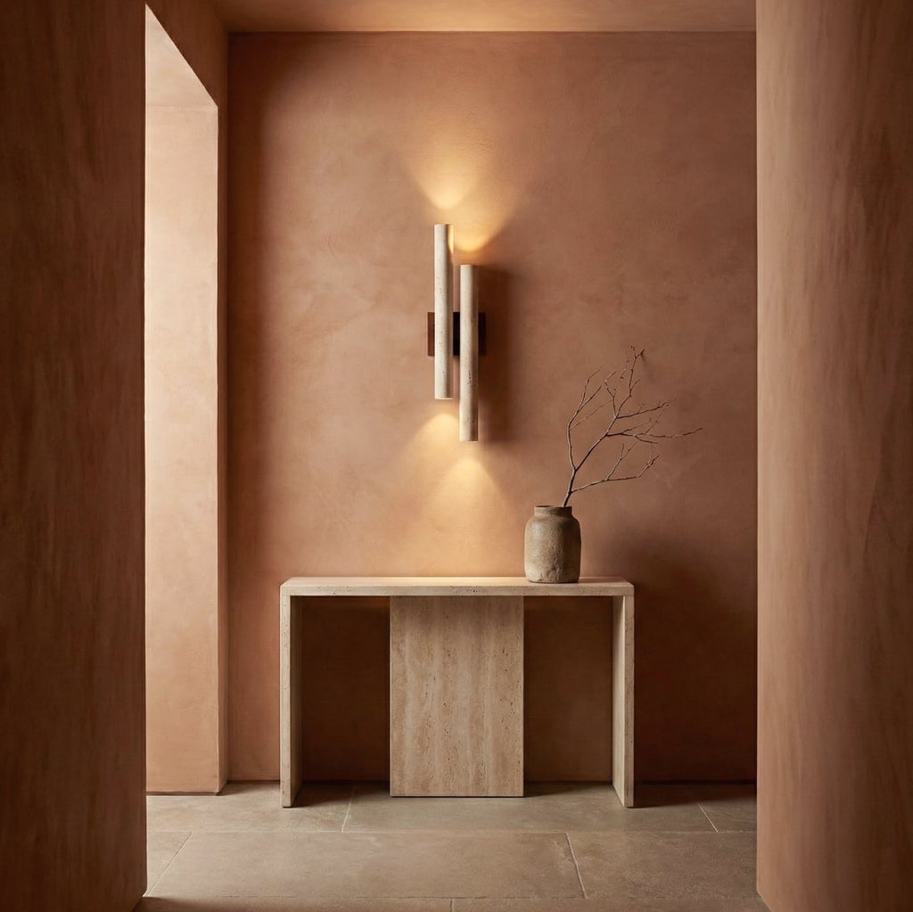 Modern Travertine Stone Wall Sconce With Warm LED Glow — Harbor Light Co.