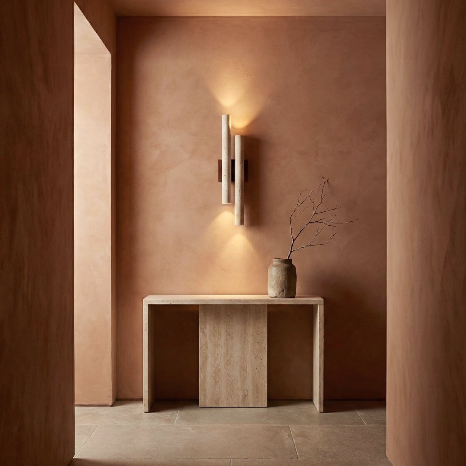 Modern Travertine Stone Wall Sconce With Warm LED Glow — Harbor Light Co.