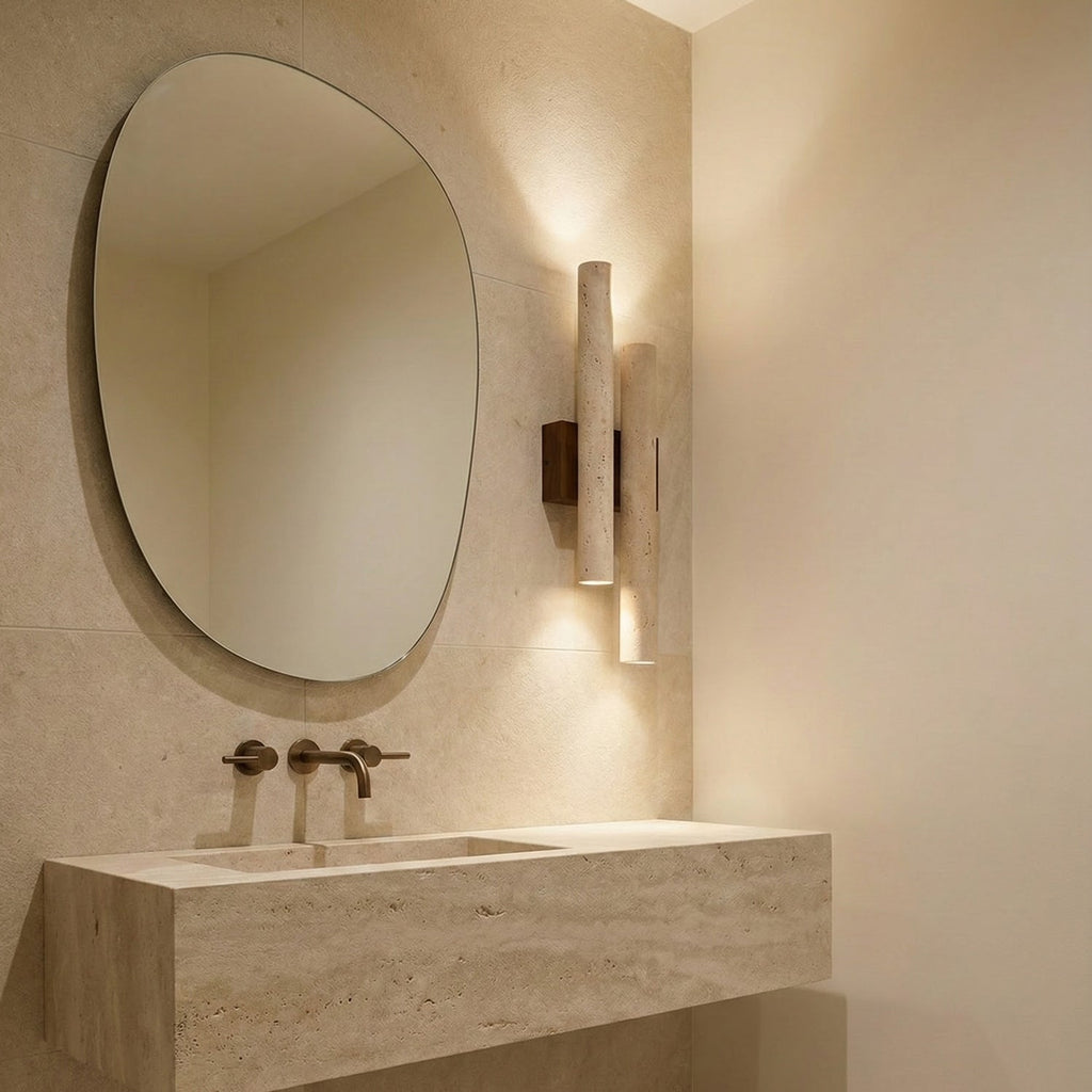 Modern Travertine Stone Wall Sconce With Warm LED Glow — Harbor Light Co.