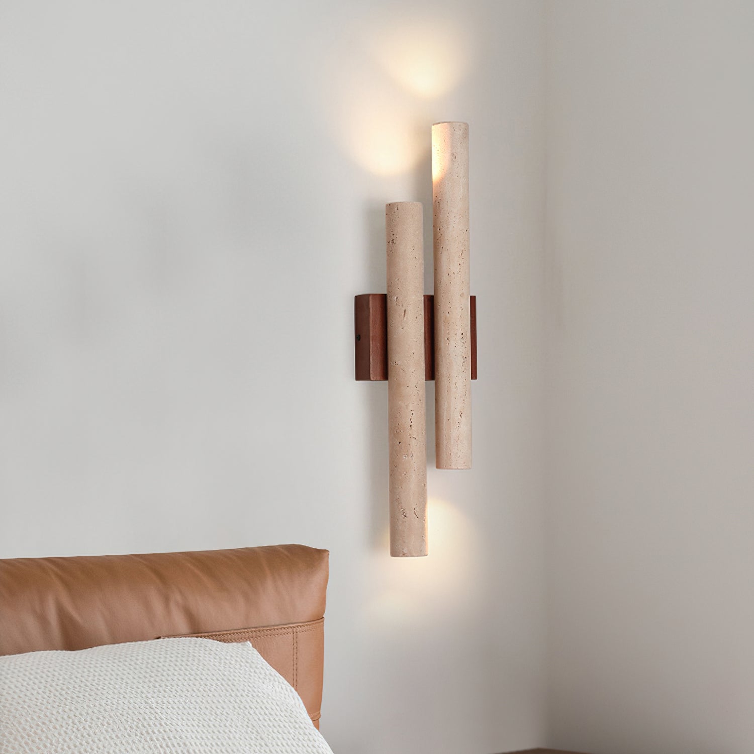 Modern Travertine Stone Wall Sconce With Warm LED Glow — Harbor Light Co.