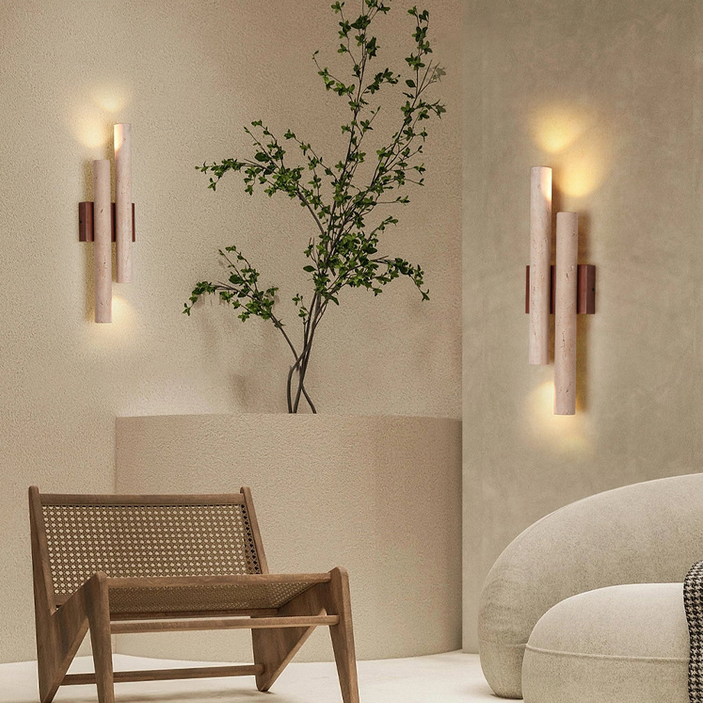 Modern Travertine Stone Wall Sconce With Warm LED Glow — Harbor Light Co.