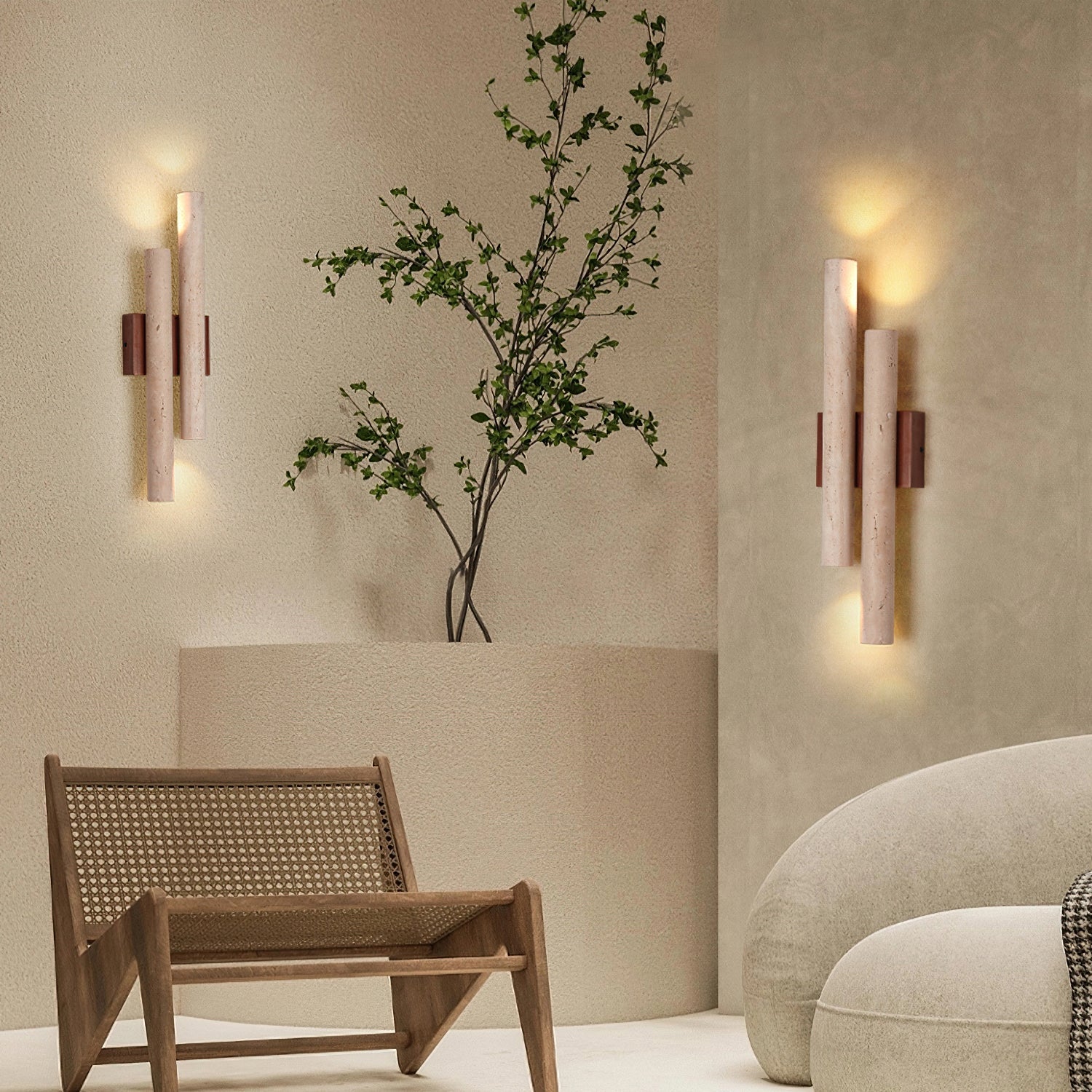 Modern Travertine Stone Wall Sconce With Warm LED Glow — Harbor Light Co.