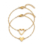 Heart Charm Bracelet Adjustable Stainless Steel Chain Matching Couple Bracelet Set Minimalist Friendship Jewelry for Women and Men