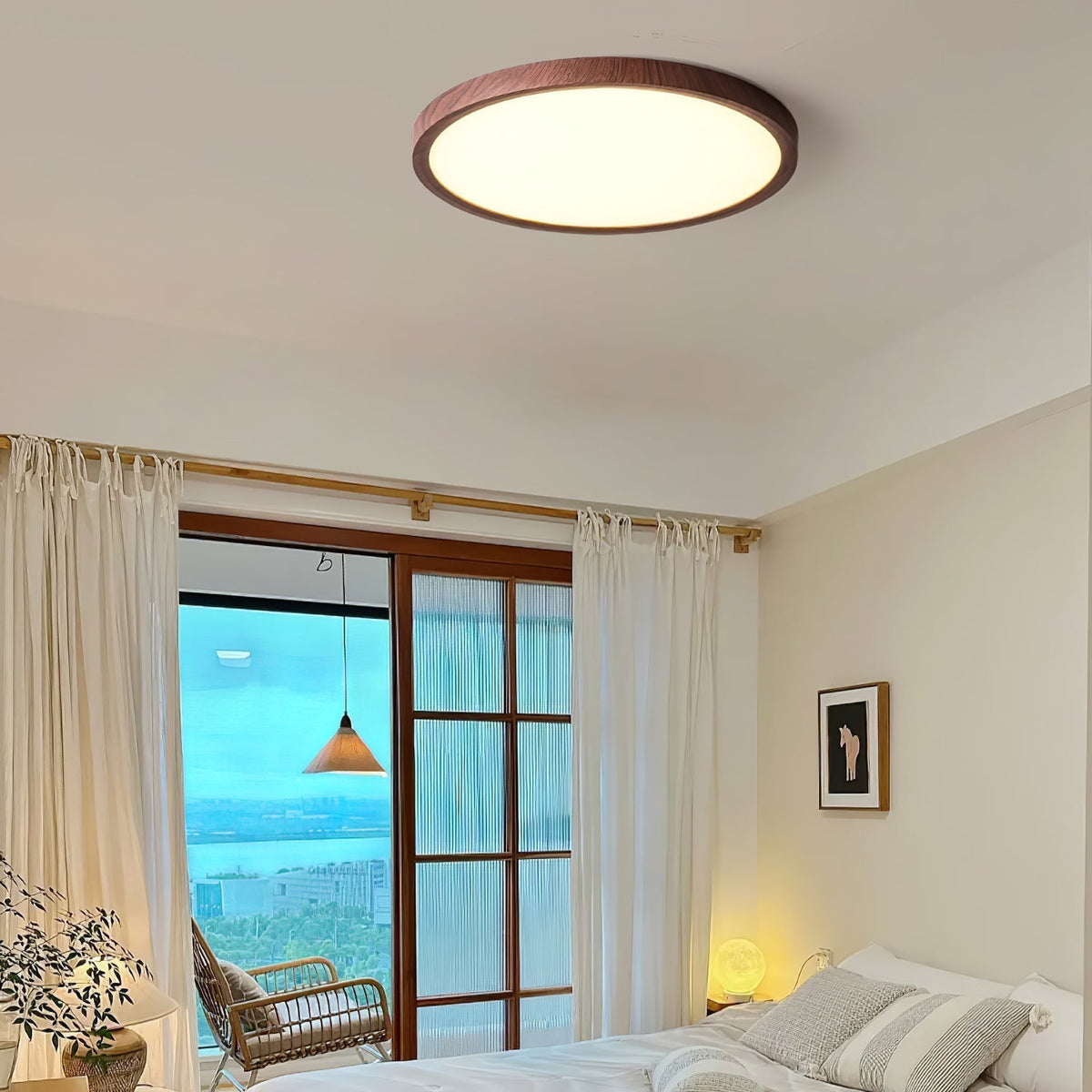 Modern Wood Flush Mount Ceiling Light With Dimmable Tri-Color Glow — Harbor Light Co.
