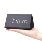 LED Wooden Alarm Clock with Voice Control Adjustable Brightness USB or Battery Powered