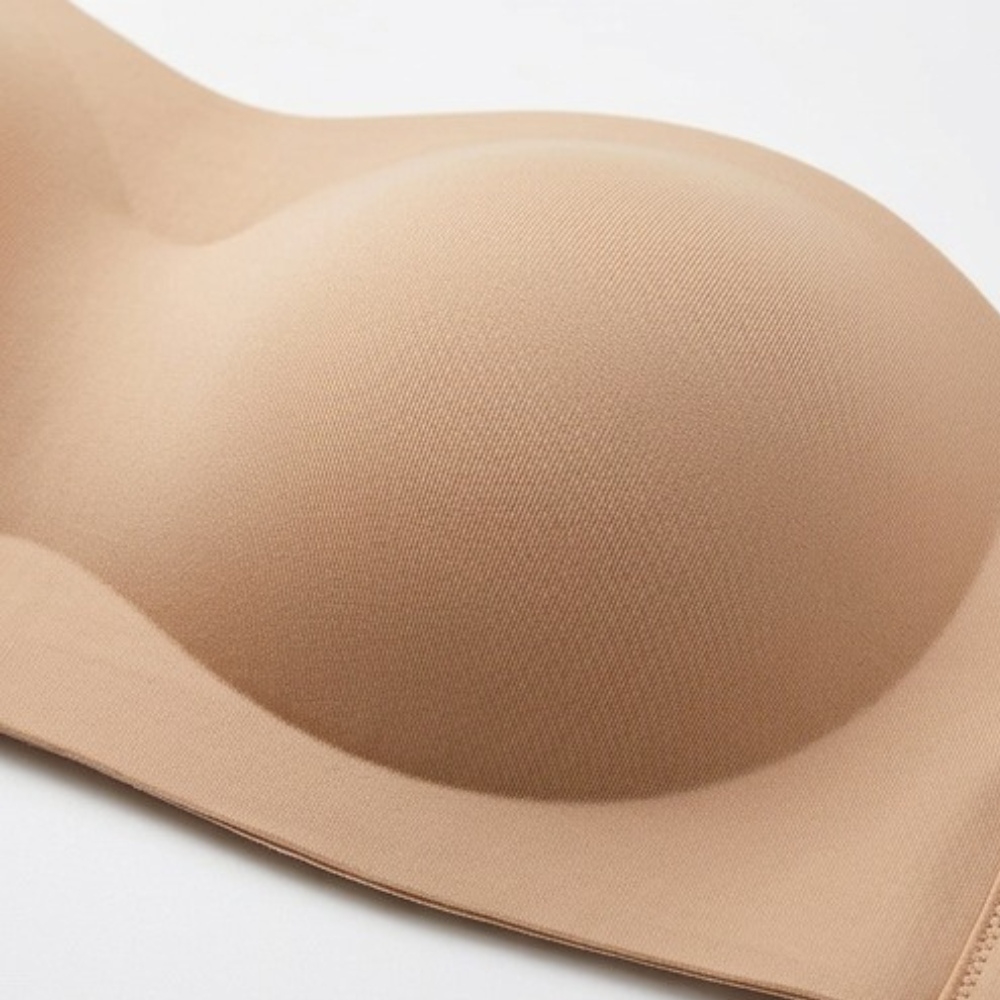 Strapless Wireless Bra with Crossover Back Band and Side Closure