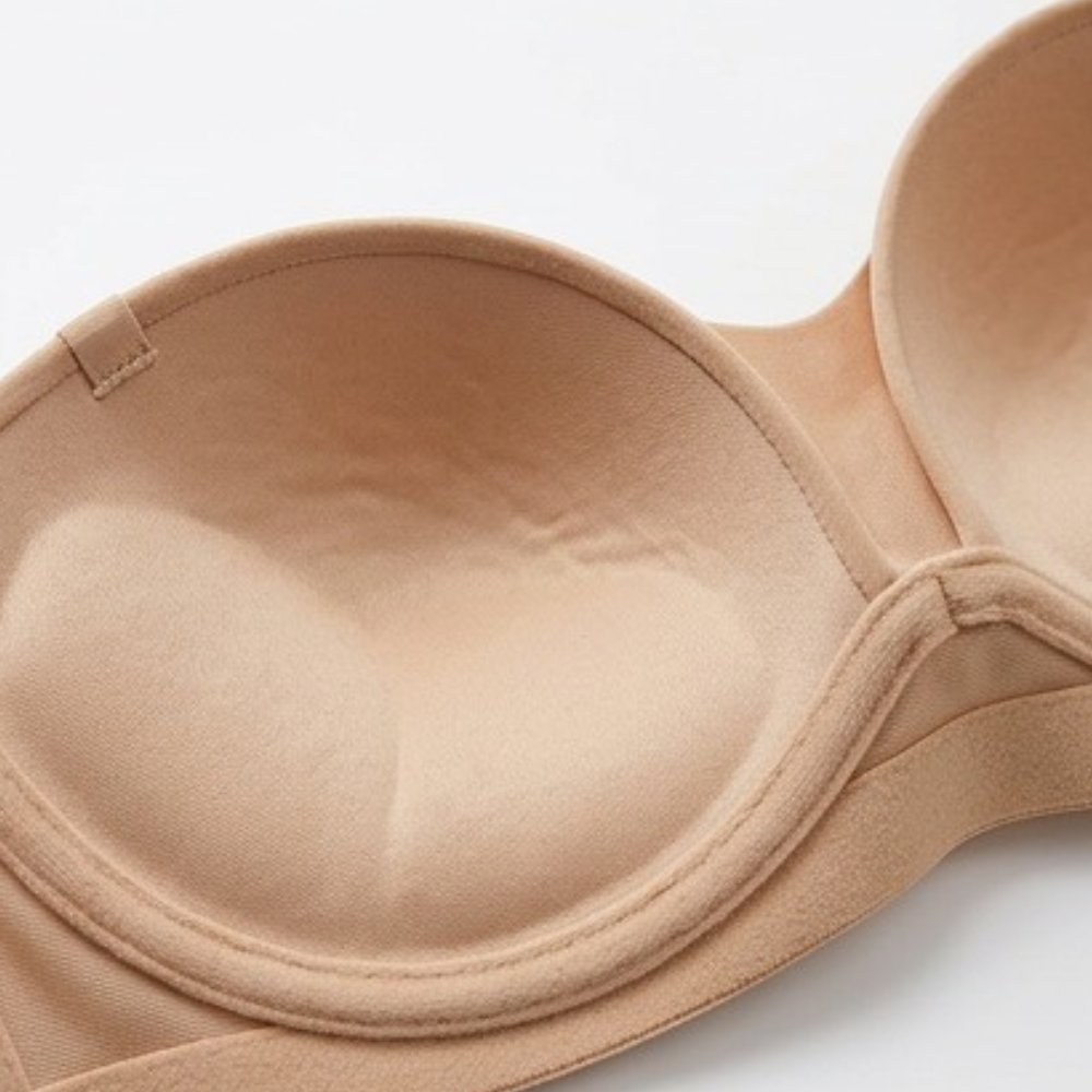 Strapless Wireless Bra with Crossover Back Band and Side Closure