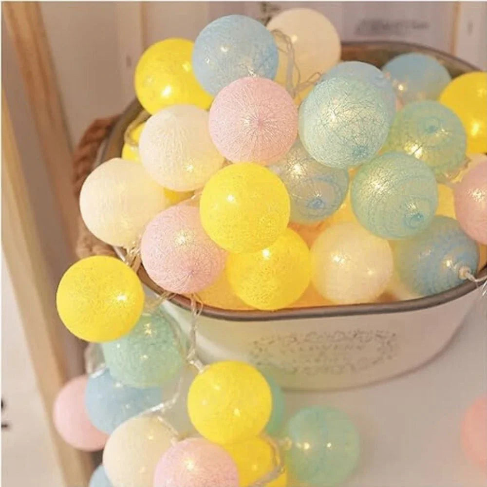 Cotton Ball String Lights LED Garland Fairy Lights USB or Battery Powered for Bedroom Nursery and Party Decor