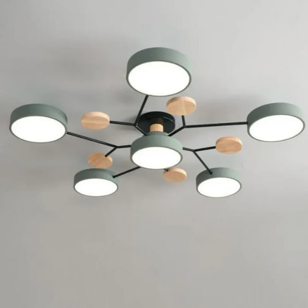 Modern  Ceiling Light with Metal Frame and Wood Accents