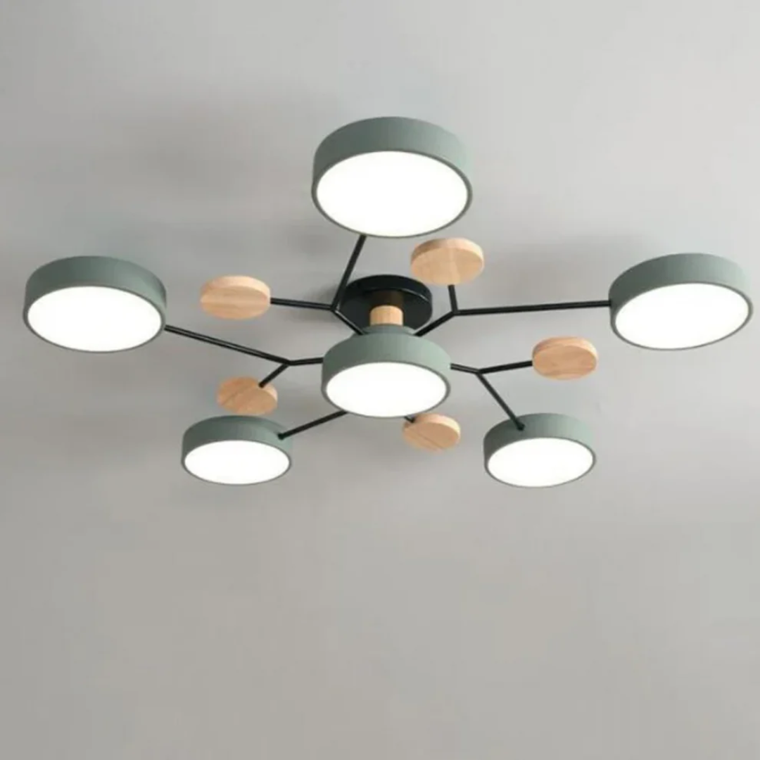Modern  Ceiling Light with Metal Frame and Wood Accents