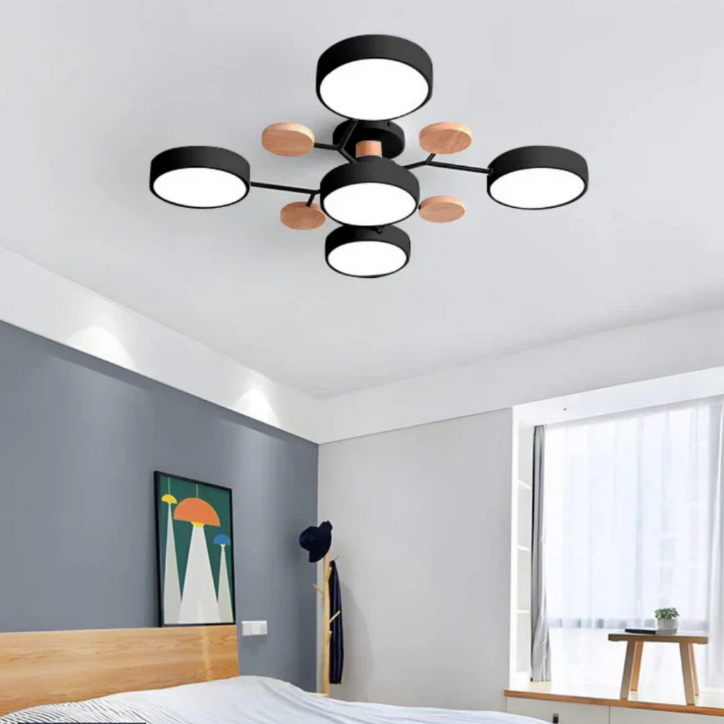 Modern  Ceiling Light with Metal Frame and Wood Accents
