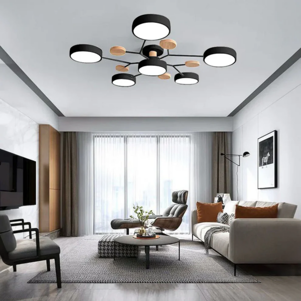 Modern  Ceiling Light with Metal Frame and Wood Accents