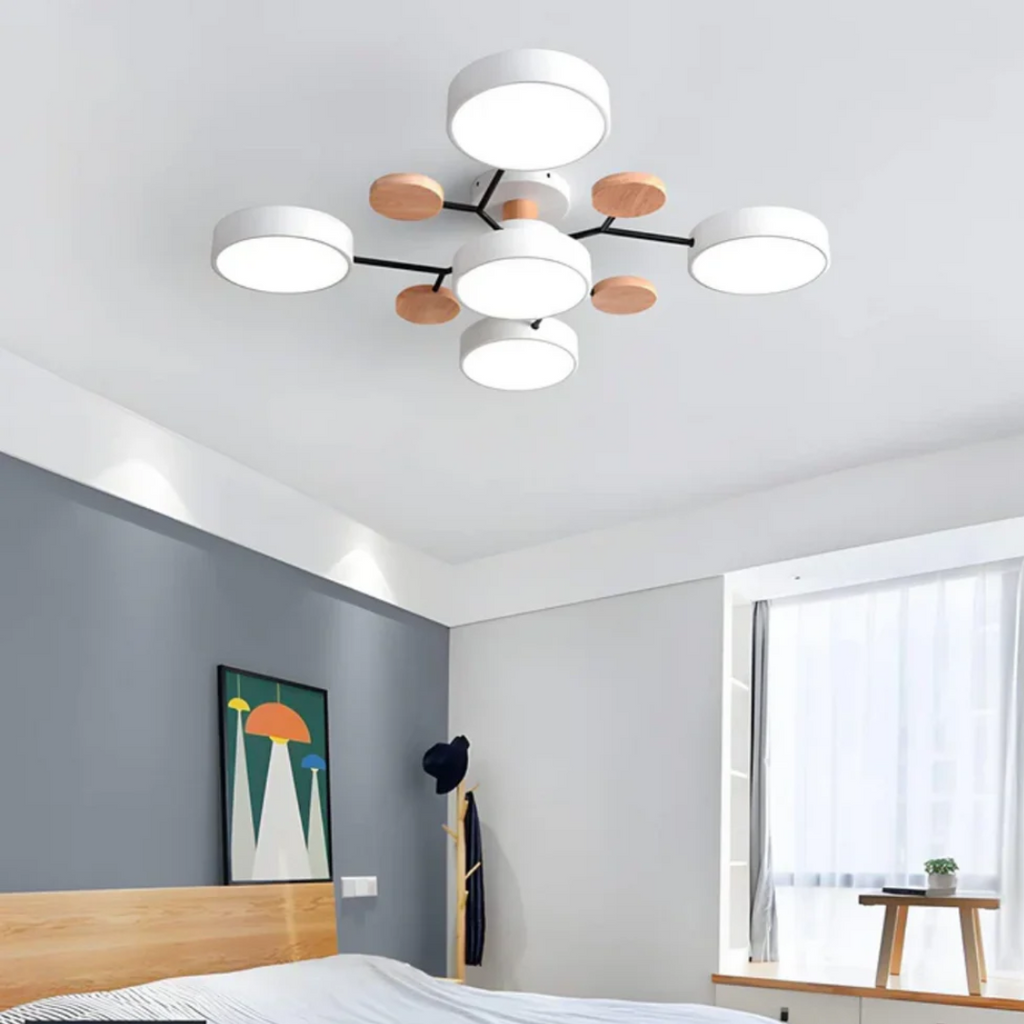 Modern  Ceiling Light with Metal Frame and Wood Accents