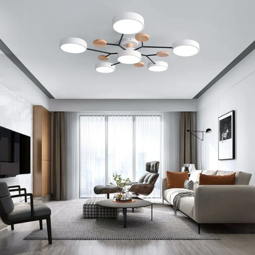 Modern  Ceiling Light with Metal Frame and Wood Accents