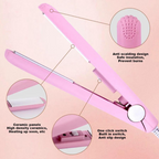 Mini Flat Iron Ceramic Hair Straightener and Curler Two in One Travel Hair Styling Iron for Short Hair and Bangs