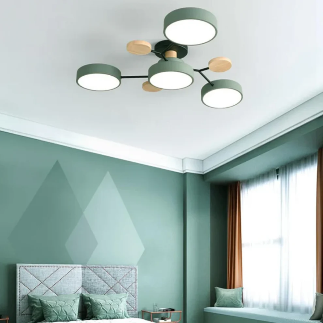 Modern  Ceiling Light with Metal Frame and Wood Accents