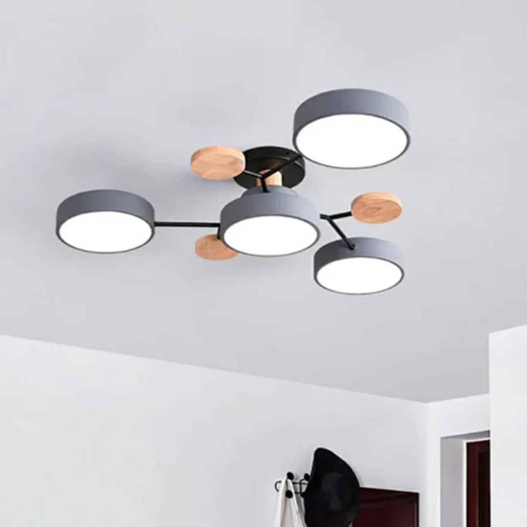 Modern  Ceiling Light with Metal Frame and Wood Accents