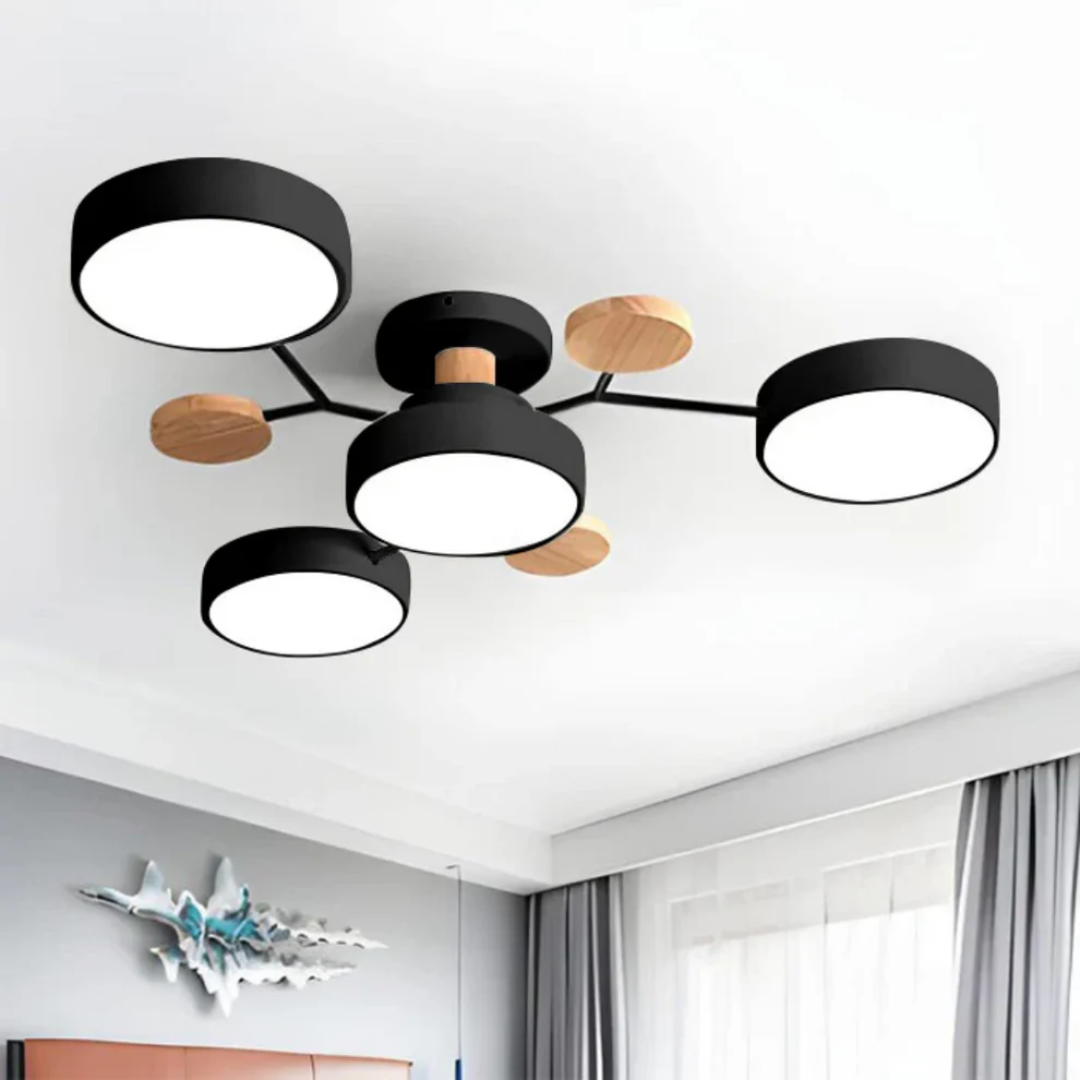 Modern  Ceiling Light with Metal Frame and Wood Accents