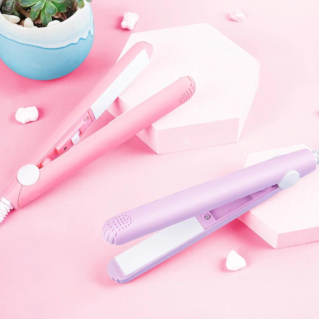 Mini Flat Iron Ceramic Hair Straightener and Curler Two in One Travel Hair Styling Iron for Short Hair and Bangs
