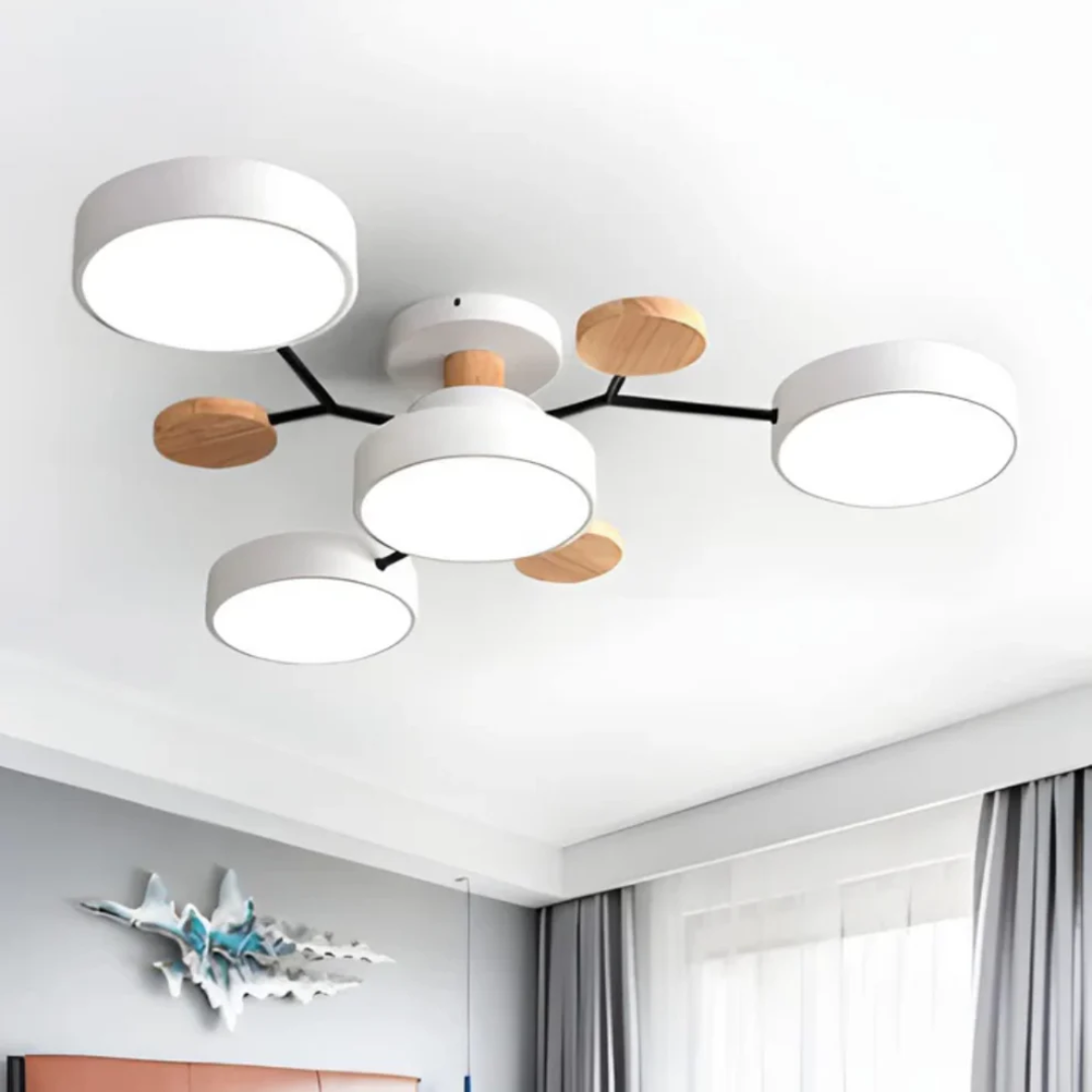 Modern  Ceiling Light with Metal Frame and Wood Accents
