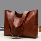 Women's Vegan Leather Tote Bag Vintage Shoulder Bag with Zipper Large Capacity Work Handbag with Side Pockets