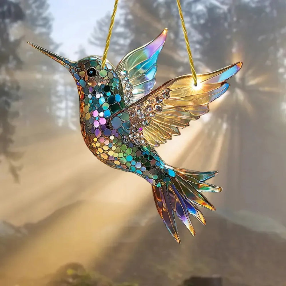 Stained Glass Style Acrylic Bird Window Suncatcher with Hanging Chain