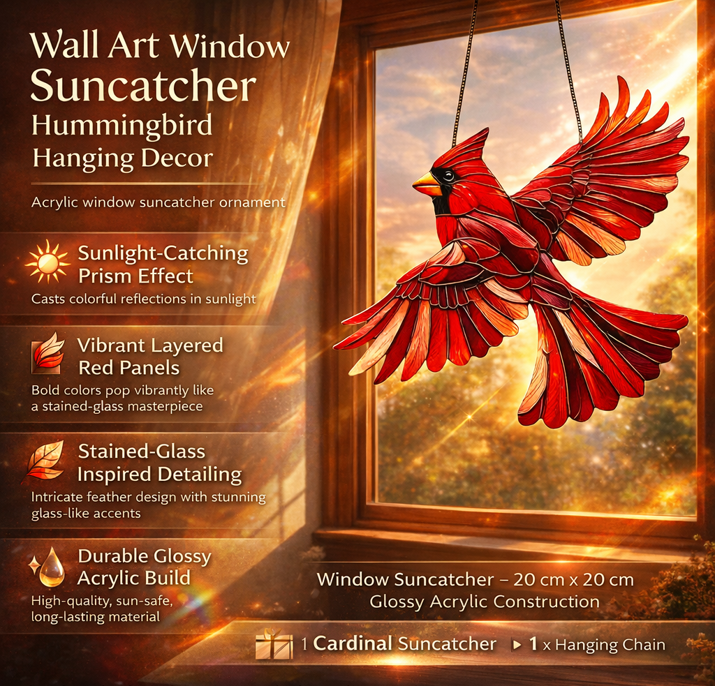 Stained Glass Style Acrylic Bird Window Suncatcher with Hanging Chain