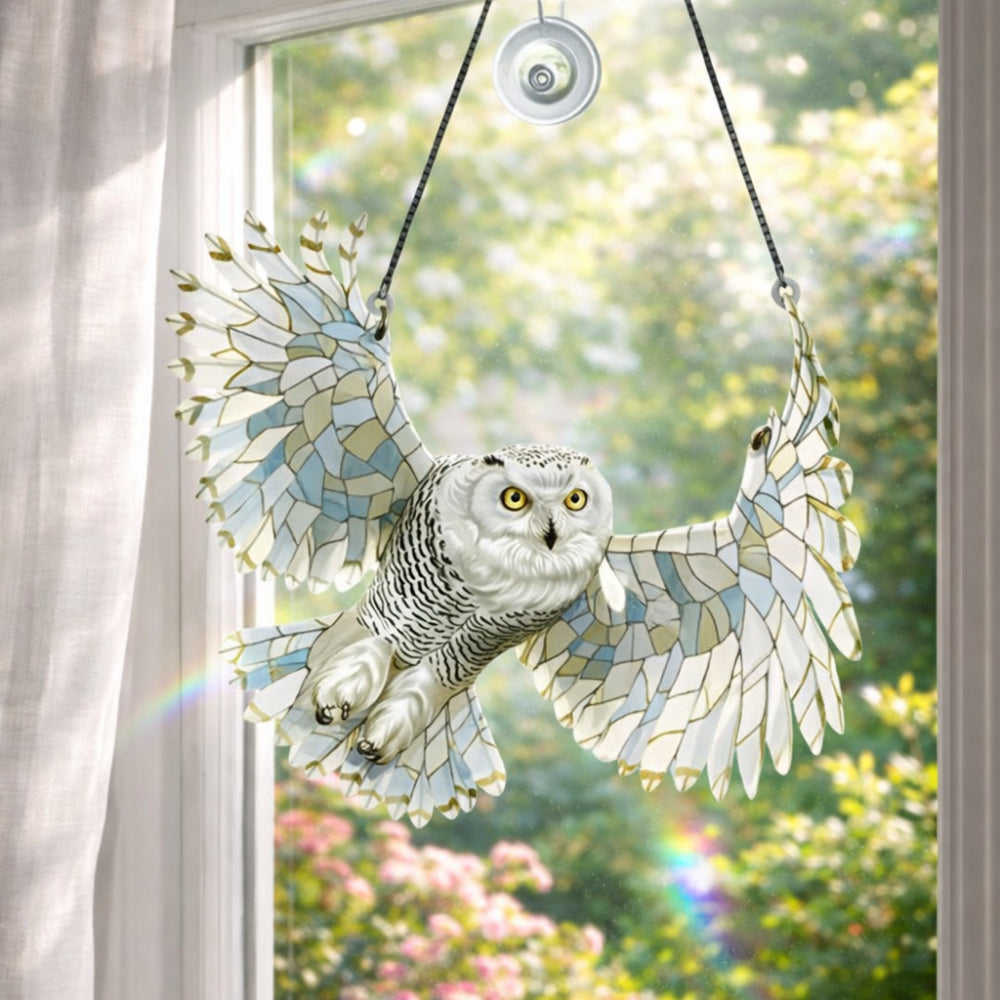 Stained Glass Style Acrylic Bird Window Suncatcher with Hanging Chain