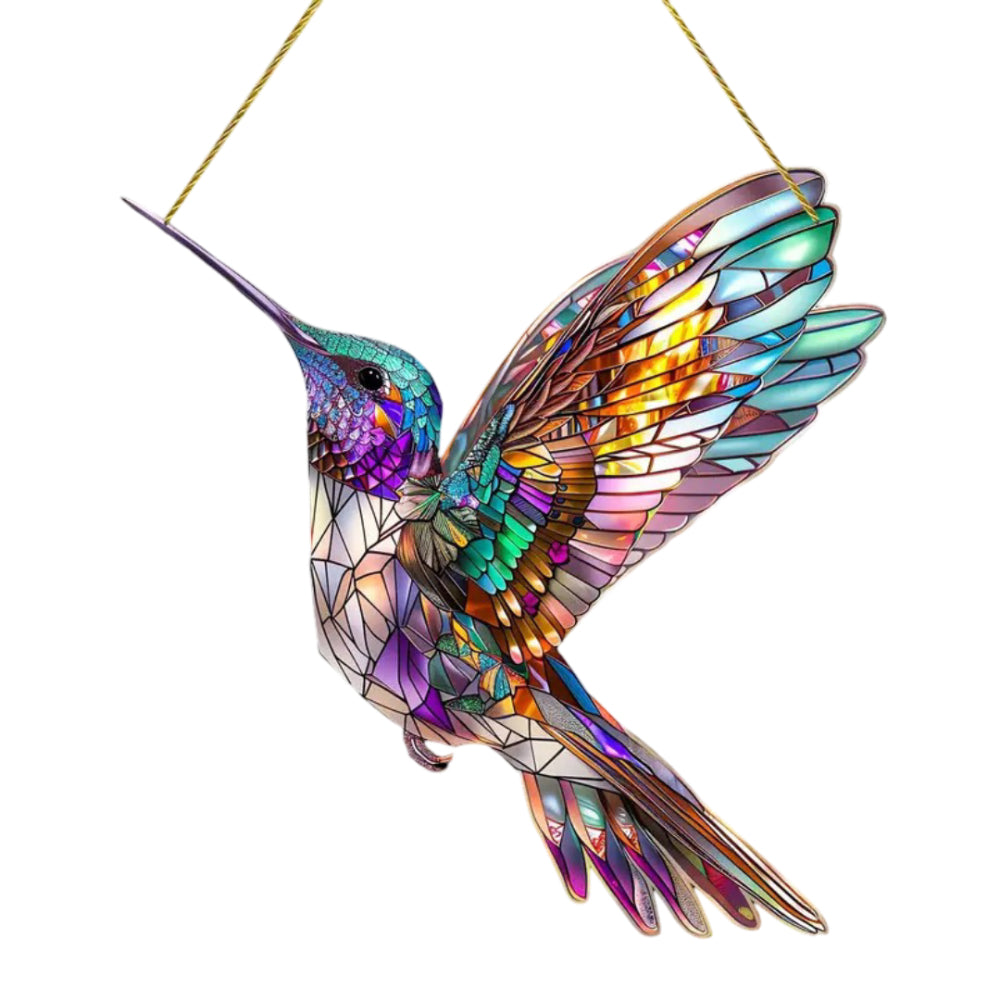Stained Glass Style Acrylic Bird Window Suncatcher with Hanging Chain