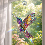 Stained Glass Style Acrylic Bird Window Suncatcher with Hanging Chain