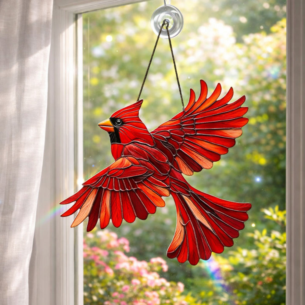 Stained Glass Style Acrylic Bird Window Suncatcher with Hanging Chain