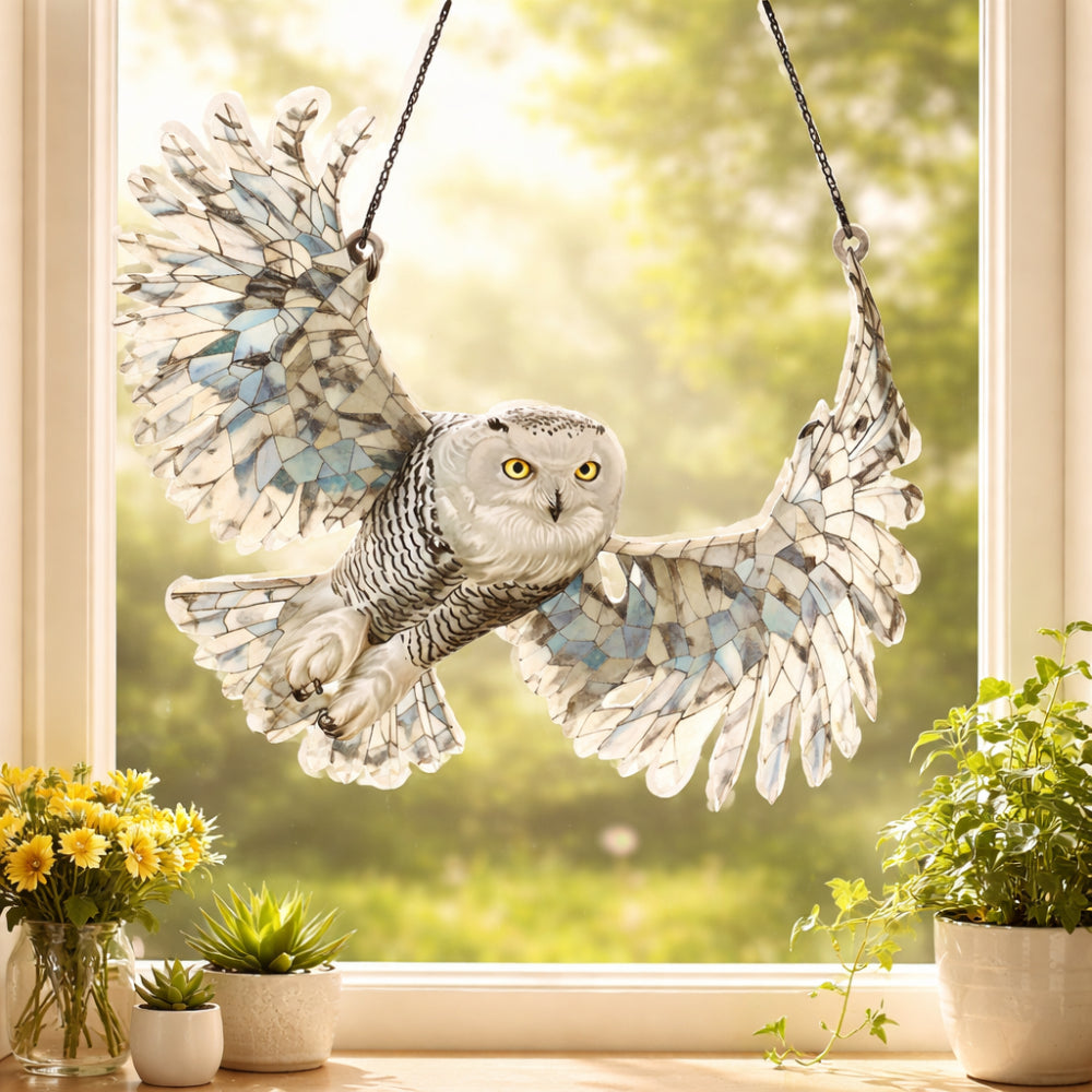 Stained Glass Style Acrylic Bird Window Suncatcher with Hanging Chain