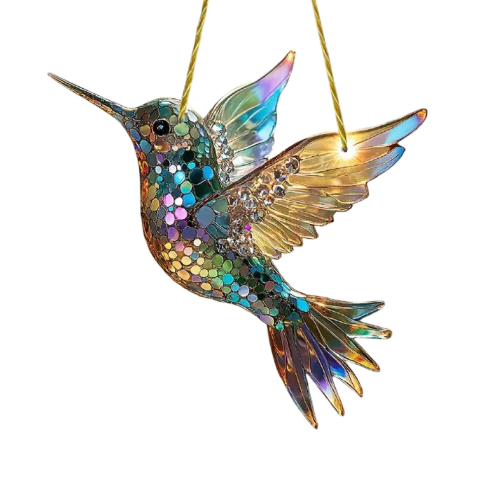 Stained Glass Style Acrylic Bird Window Suncatcher with Hanging Chain
