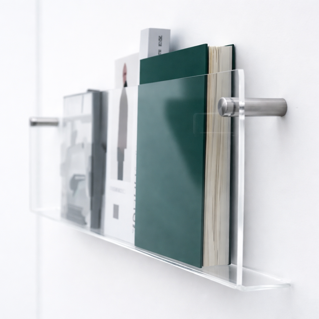 Acrylic Floating Wall Shelf Magazine Display Storage Organizer Wall Mounted Book Rack for Living Room Bedroom and Office