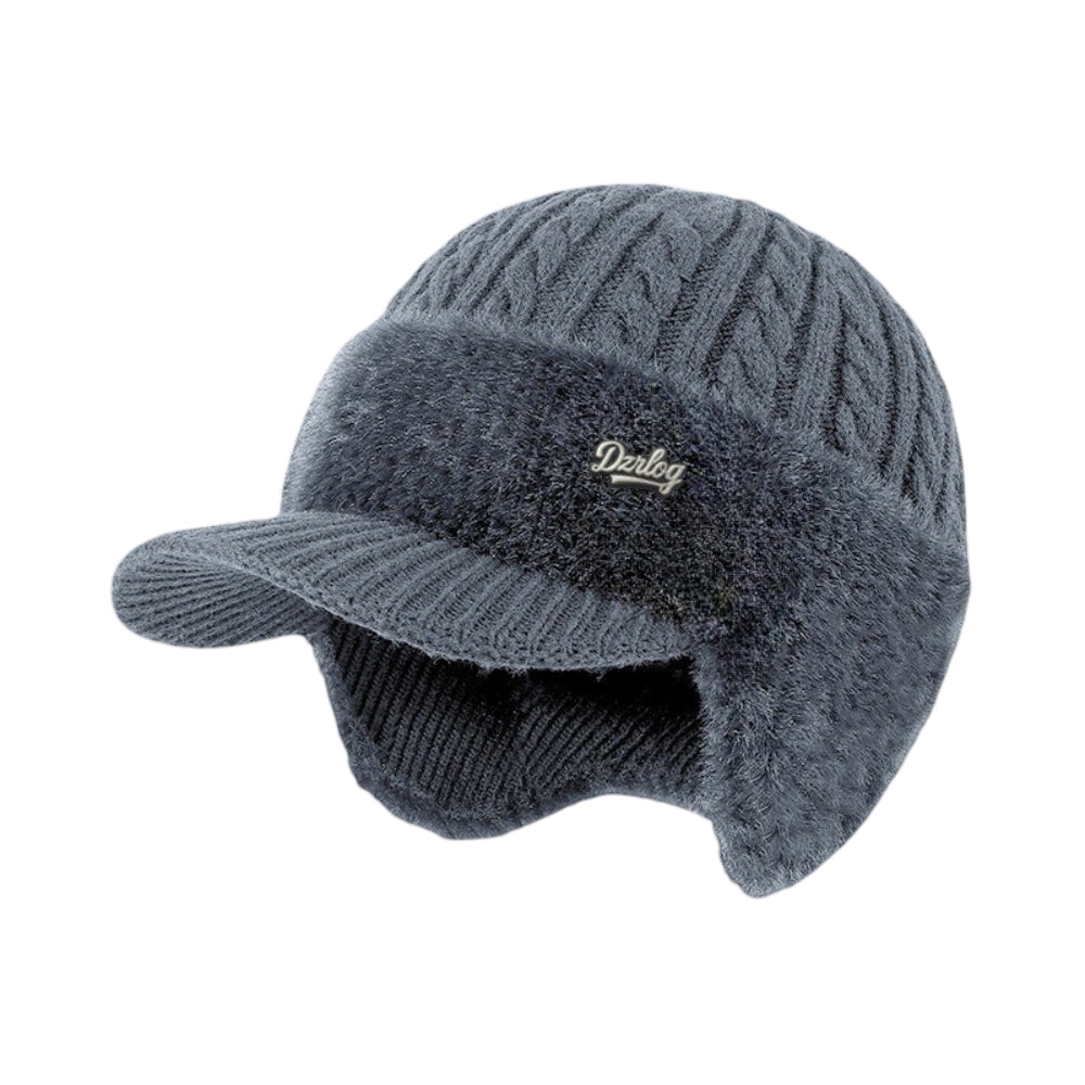 Winter Trapper Hat with Ear Flaps Knit Beanie Cap with Visor Fleece Lined Warm Cold Weather Hat for Men and Women