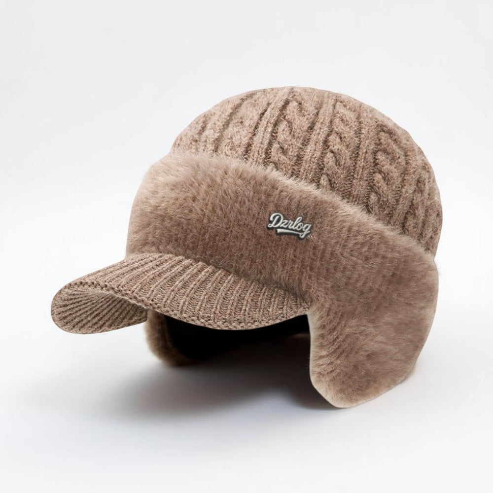 Winter Trapper Hat with Ear Flaps Knit Beanie Cap with Visor Fleece Lined Warm Cold Weather Hat for Men and Women