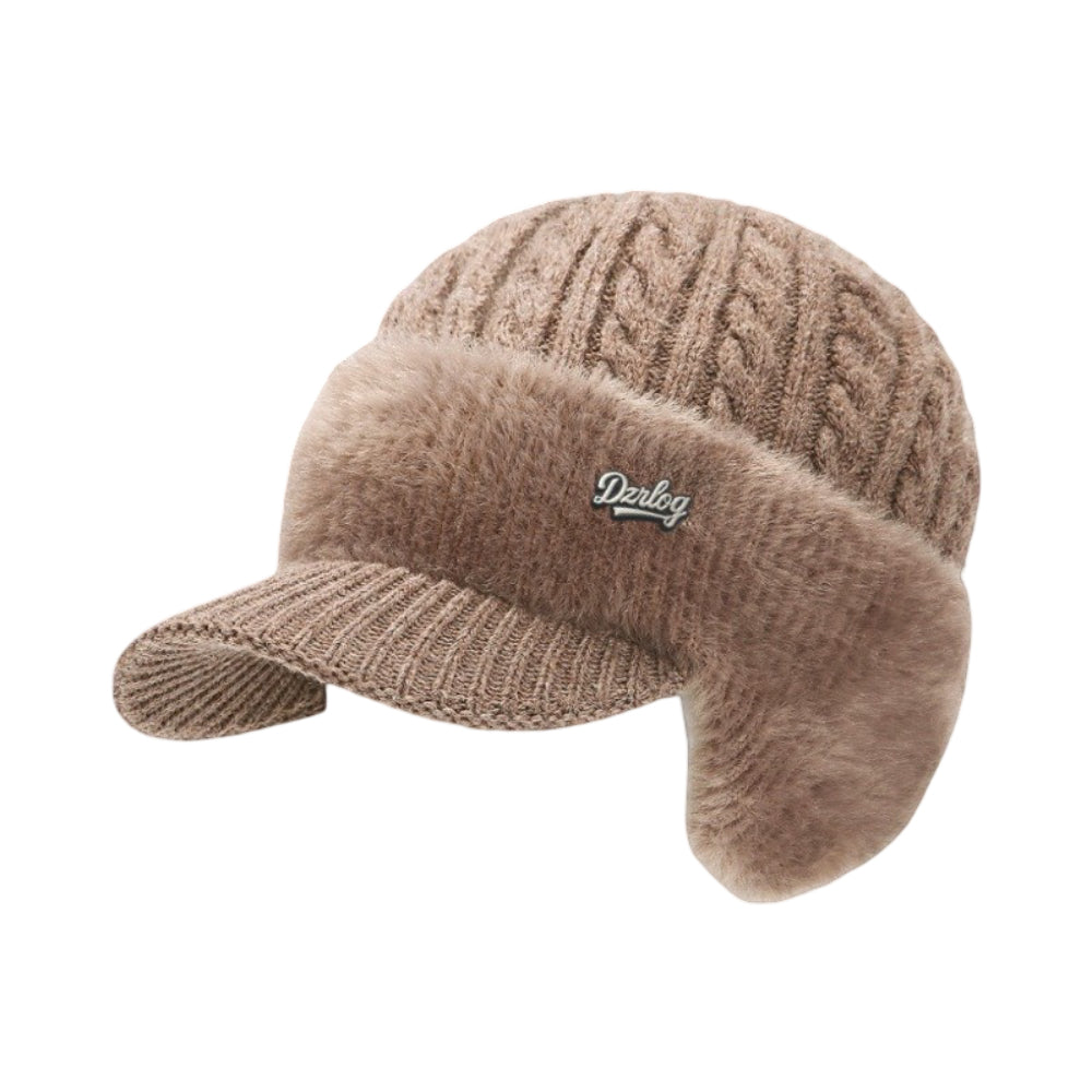 Winter Trapper Hat with Ear Flaps Knit Beanie Cap with Visor Fleece Lined Warm Cold Weather Hat for Men and Women