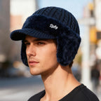 Winter Trapper Hat with Ear Flaps Knit Beanie Cap with Visor Fleece Lined Warm Cold Weather Hat for Men and Women